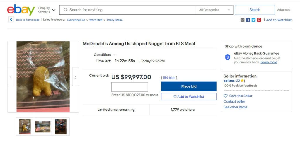 Among Us shaped Chicken Nugget on eBay